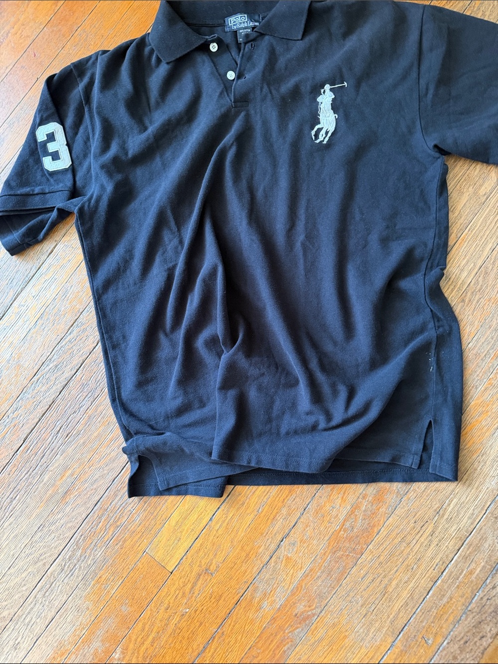 Polo Ralph‎ Lauren Black Vintage Big Pony Rugby Polo Shirt  XXL Cotton Preppy
